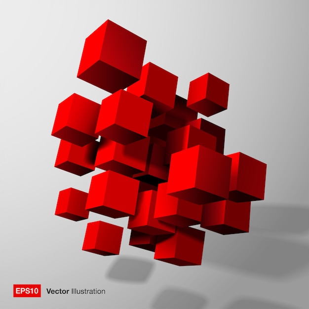 Red 3d cubes. Abstract composition.  