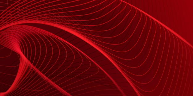 Red abstract background with flowing curved lines creating a dynamic wave pattern
