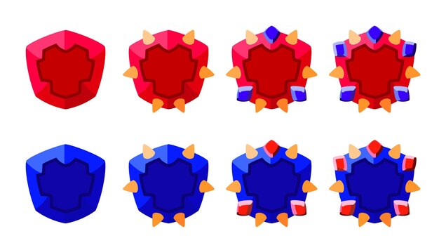 Red and blue badge shields with gemstones Perfect for games