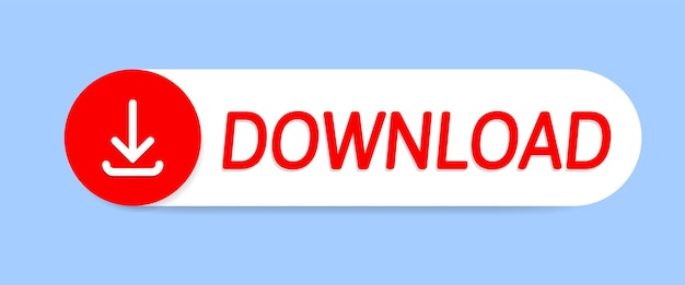 Red and white download button on a blue background Arrow icon