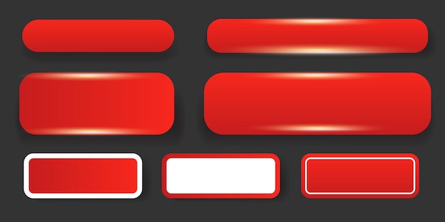 Red Button Set Vector Collection of Shiny Rounded Rectangular and Outline Buttons on Dark Background Ideal for Web Design UIUX and Modern Application Interfaces