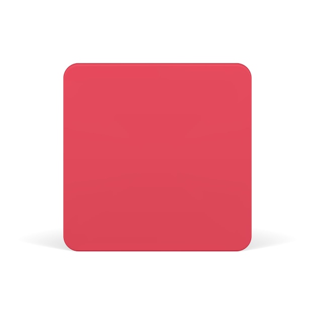 Red cube glossy squared foundation base symmetric ornament vertical wall front view realistic vector