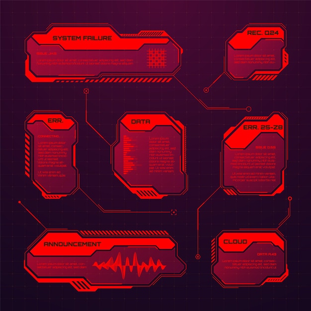red futuristic hud or ui elements scifi user interface text boxes callouts warning message frames