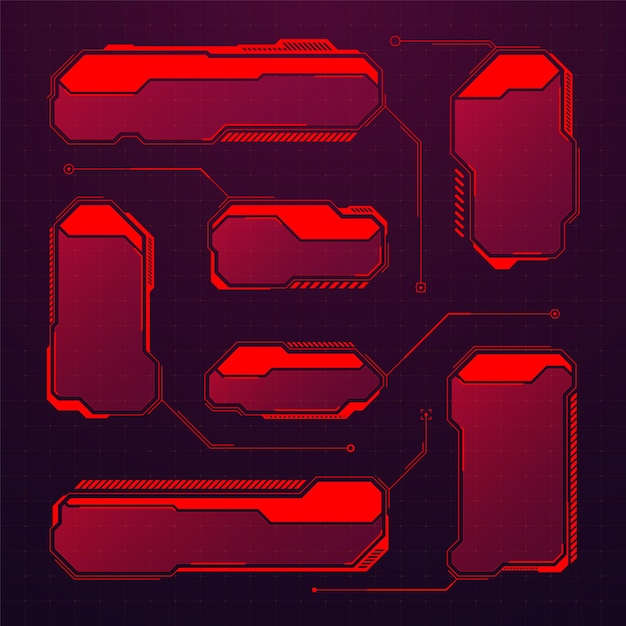 Red futuristic hud or ui elements scifi user interface text boxes callouts warning message frames