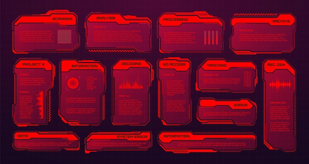 red futuristic hud or ui elements scifi user interface text boxes callouts warning message frames