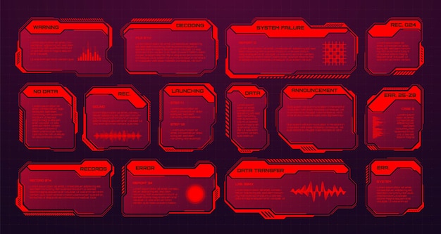 red futuristic hud or ui elements scifi user interface text boxes callouts warning message frames