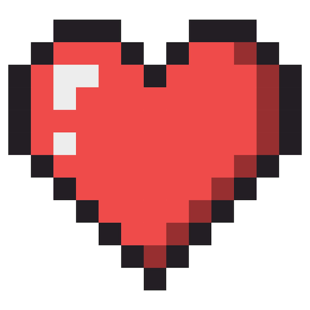 Red heart pixel icon isolated on white background