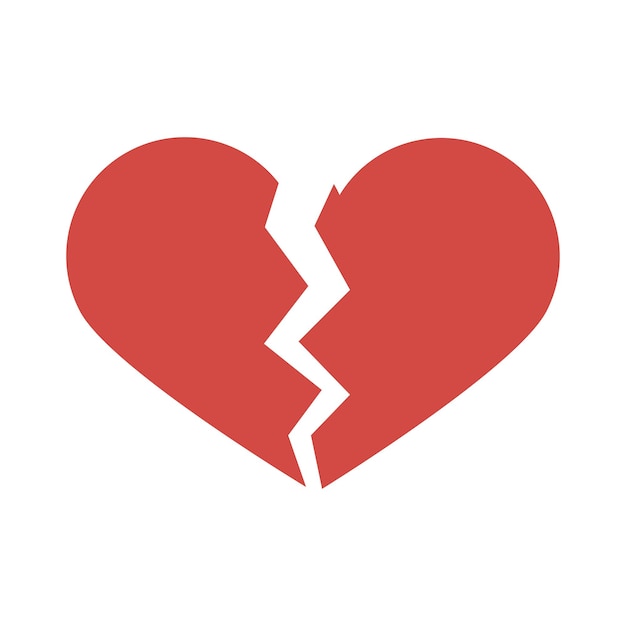 Red heartbreak broken heart or divorce flat icon for apps and websites