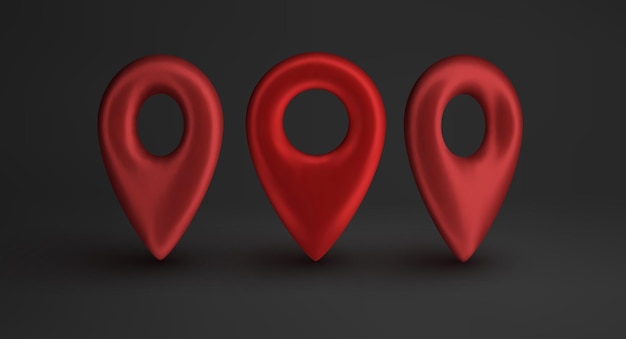 Red map pointer isolated on black background Find address location icon concept GPS 3d Pointer