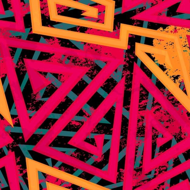 Red maze geometric seamless pattern with grunge effect