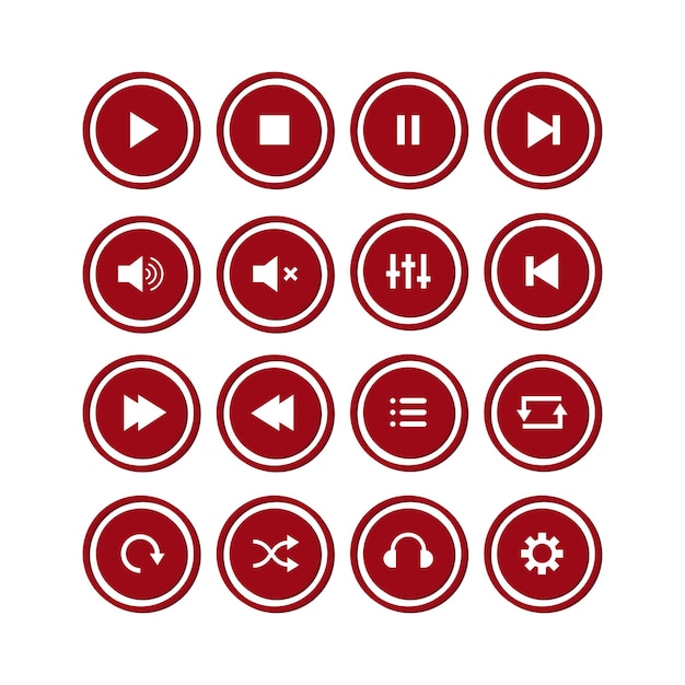 red media player button vector illustration