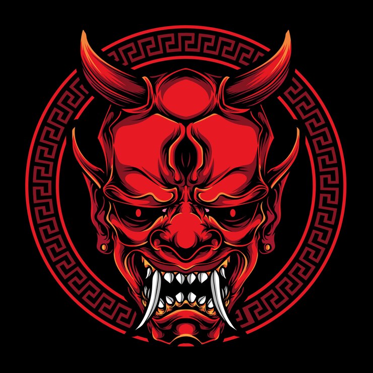 Vector red oni mask illustration