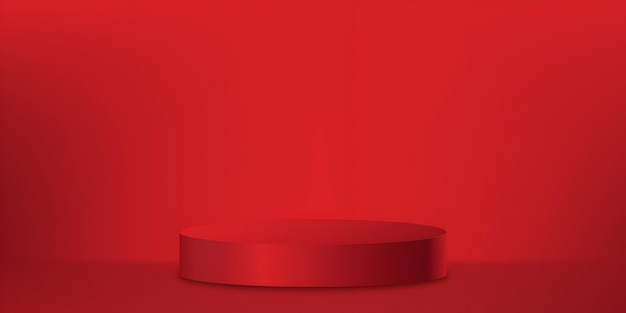 red podium with a red background for product presentation
