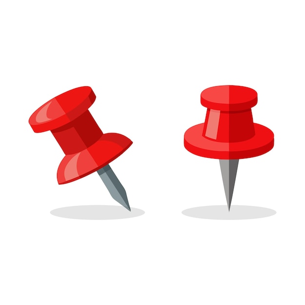 Red push pin set isolated flat vector illustration on white background