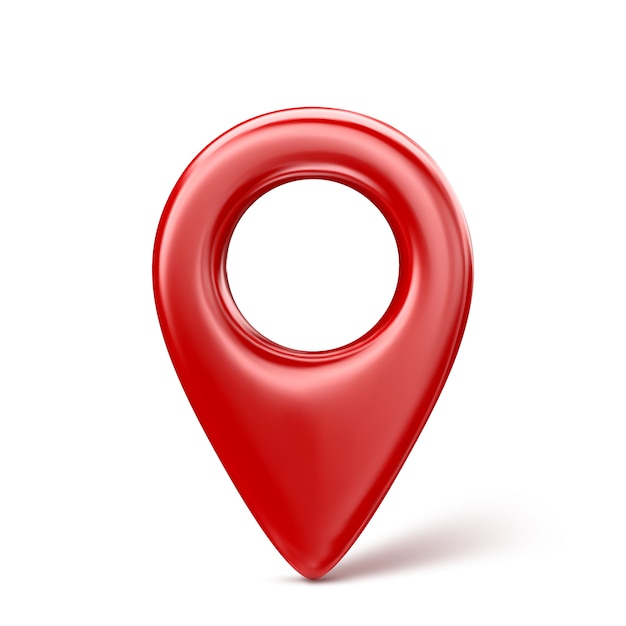 Red realistic 3D map pin pointer icon. Isolated.