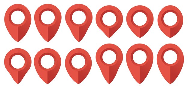 Red realistic map pointer Location symbols vector set isolated on white background Web location point pointer arrow mark Vector illustration