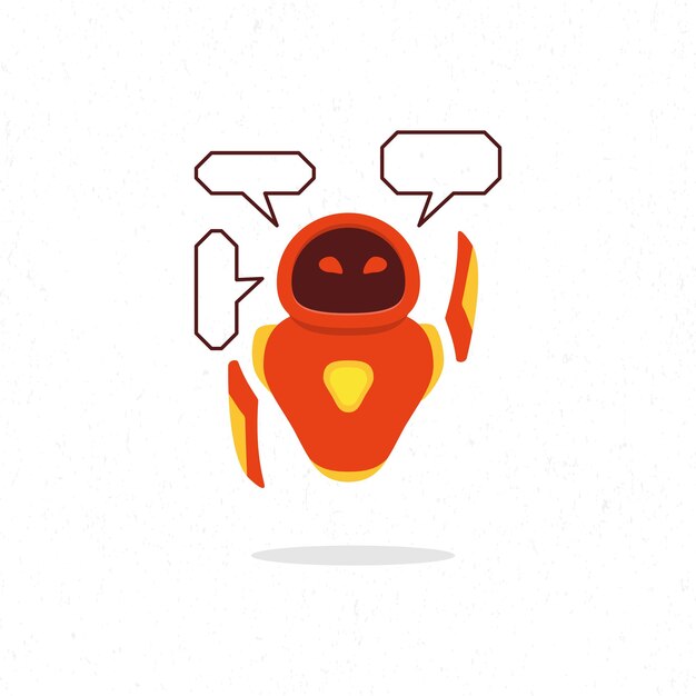 red robot illustration design with speech bubble boxes for dialogue