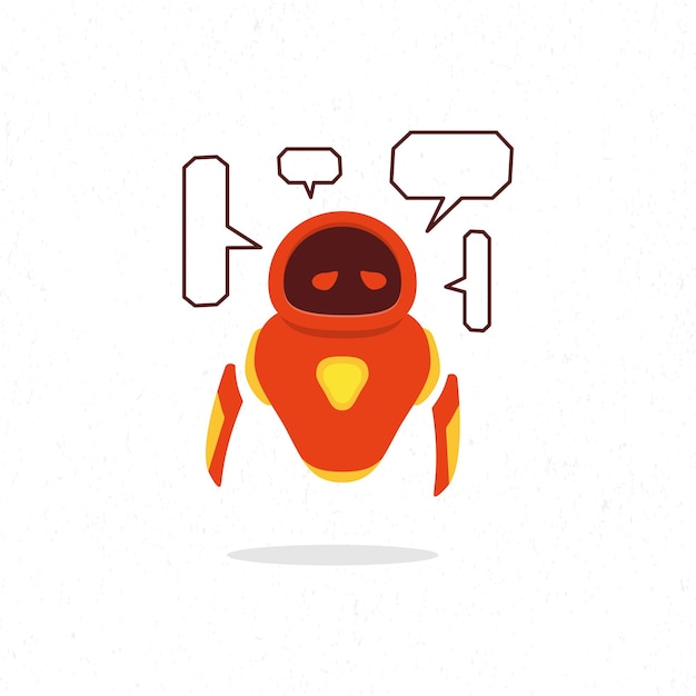 red robot illustration design with speech bubble boxes for dialogue