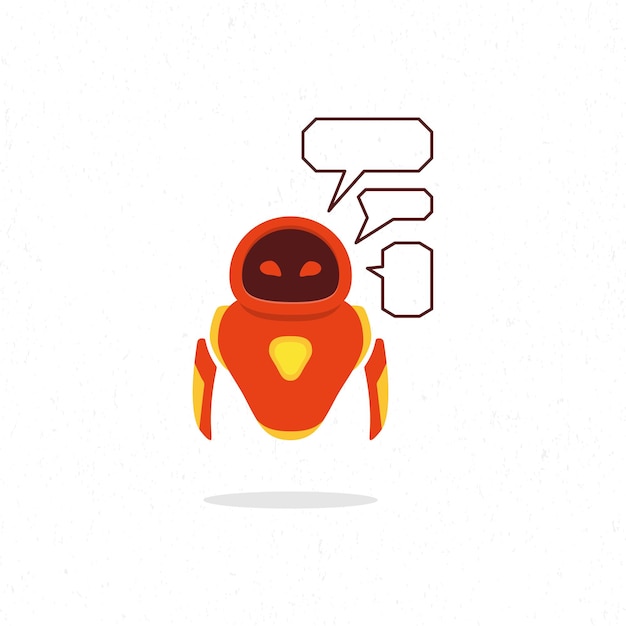 red robot illustration design with speech bubble boxes for dialogue