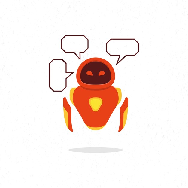 red robot illustration design with speech bubble boxes for dialogue