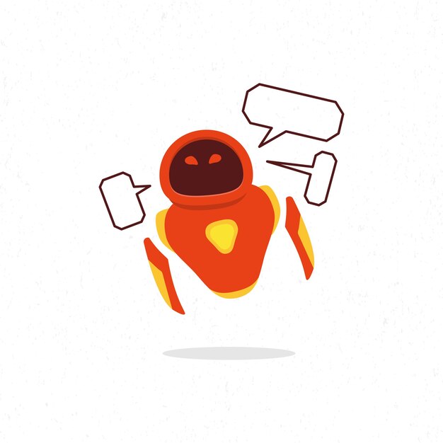 red robot illustration design with speech bubble boxes for dialogue