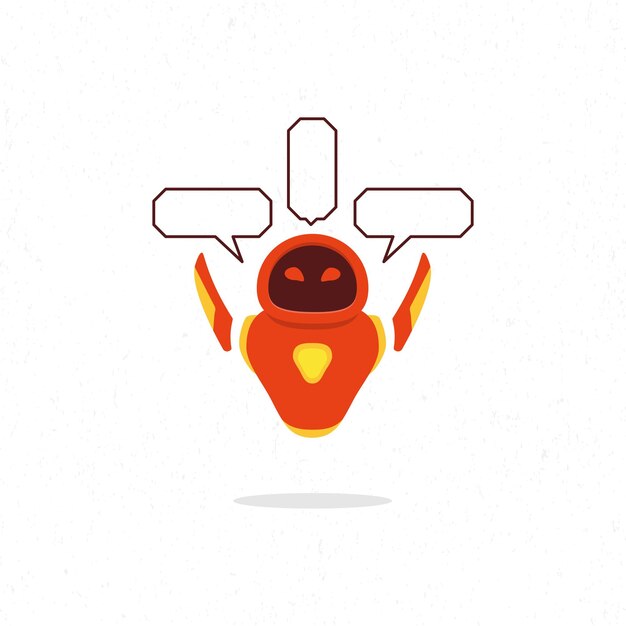 red robot illustration design with speech bubble boxes for dialogue