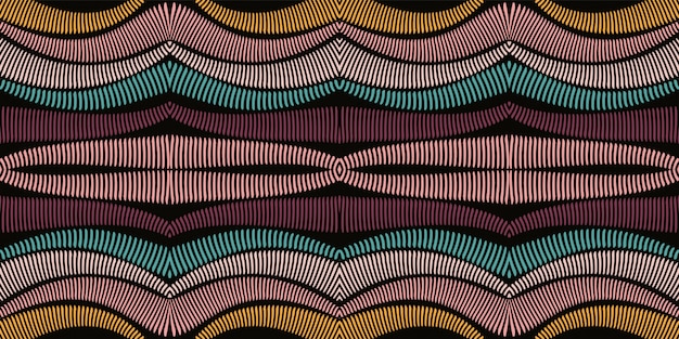  Red Shibori Geometrical Seamless Pattern. Yellow Rhombus African Watercolor Pattern. Batik Boho Print. Mexican Stripes Psychedelic Watercolor Texture.