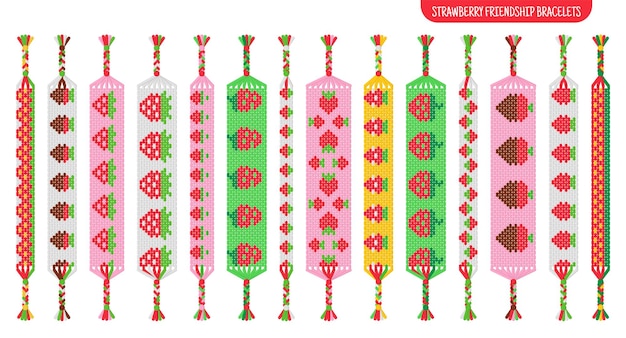 Red strawberry or raspberry handmade friendship bracelets set of threads or beads Macrame normal pattern tutorial