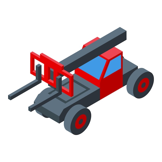 red telehandler lifting cargo with extended arm isometric view