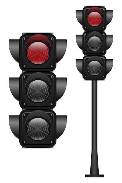 red traffic lights with a single color on realistic vector illustration isolated on white background 3d eps10