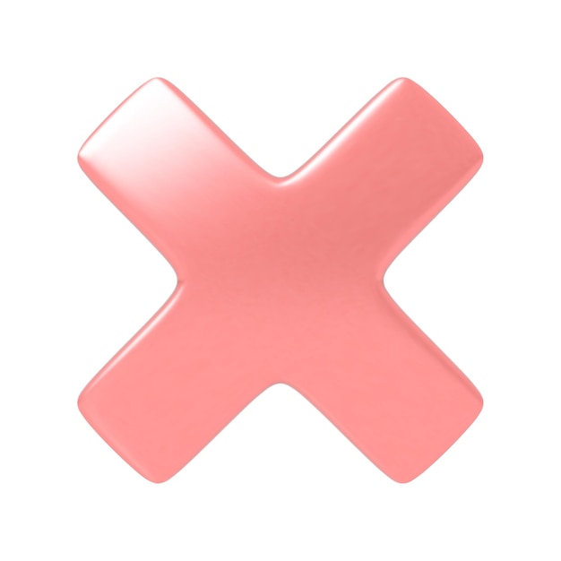 Red X cross icon or symbol with 3D effect
