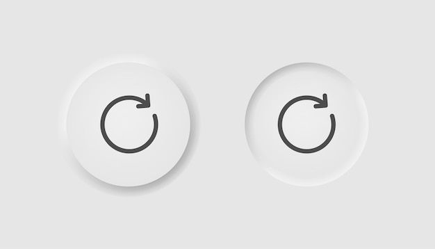 Refresh button icon in neumorphism style Icons for business white UI UX Reload symbol Update page repeat renew restart Neumorphic style Vector illustration