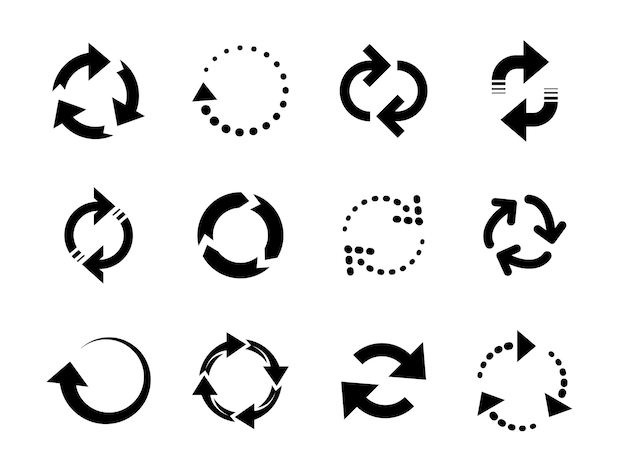 Reload arrows Circle arrow connect or recycle digital icons Connection restart symbols isolated rotate round group recent vector collection