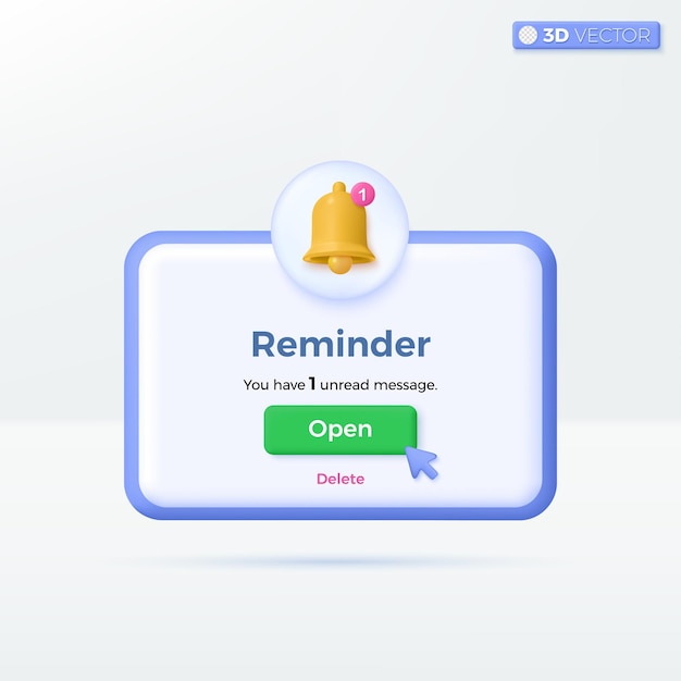 Reminder Notifications page banner icon symbols advertising Business planning events reminder letter online email concept 3D vector isolated illustration design Cartoon pastel Minimal style