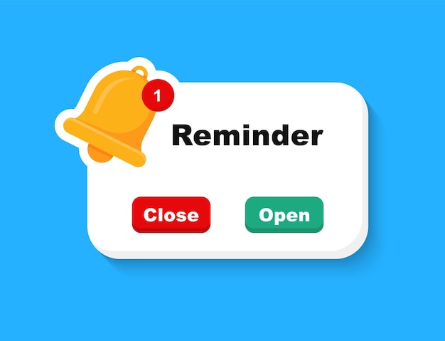 Reminder page popup Notification page with bell