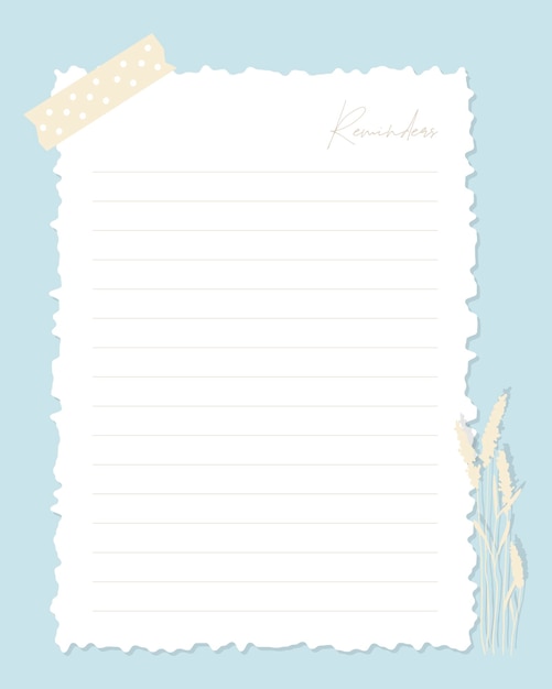 Reminders template vintage collage for notes, to do list, planner. Scrapbooking, herbarium lavender.
