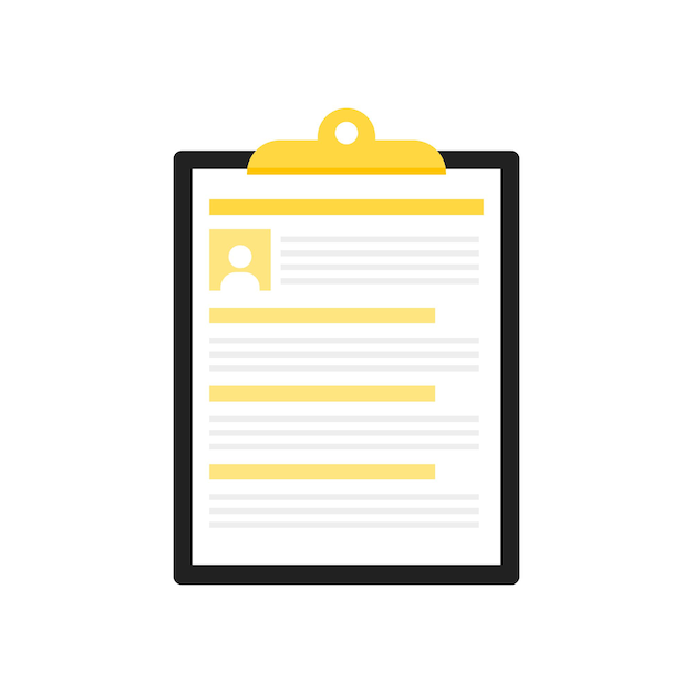 Resume form on folder. Writing business resume. Vector illustration on white. Job search