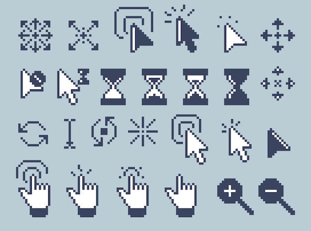 Retro cursors Pointer arrow cursor hand finger mouse click icons retro 90s computer technology elements for website and app design Vector retro cursor isolated set