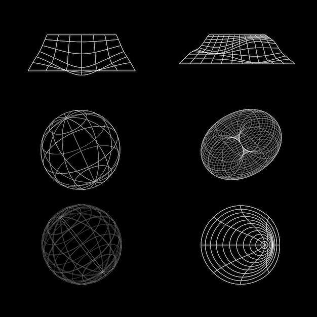 retro futuristic 3d objects wireframe design elements