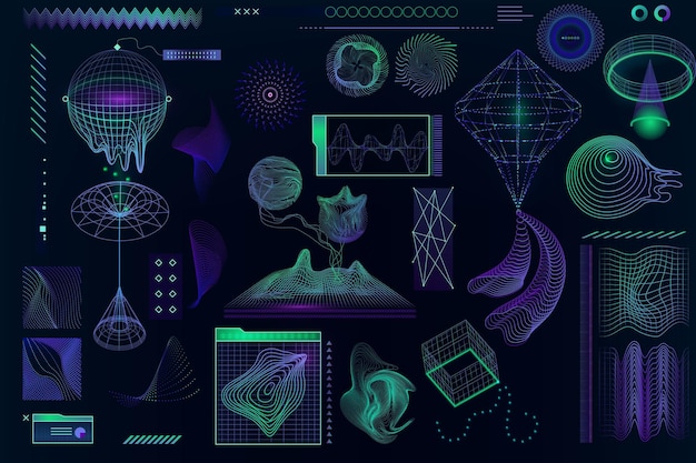 Retro futuristic style Future game glitch Vector template circle style