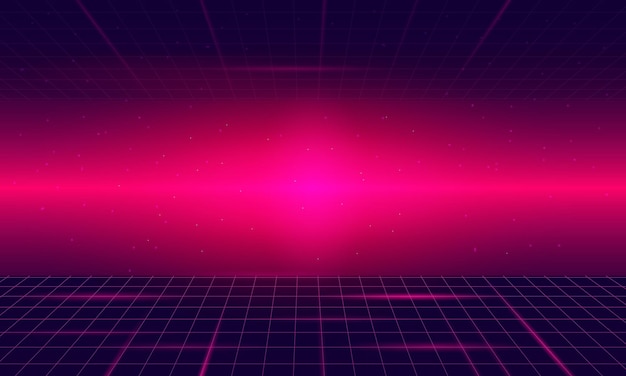 Retro SciFi Background Futuristic Grid landscape 90's