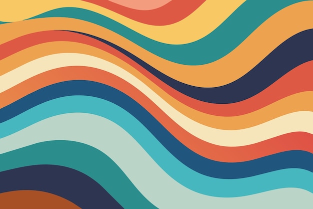 Retro vintage 70s style stripes background poster lines 1970s Color Pattern Wavy Background
