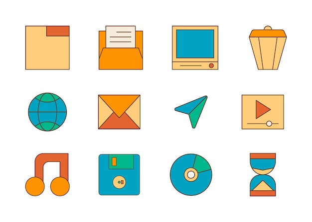 Retro web icon set eyecatching and colorful ui element for contemporary web and application design