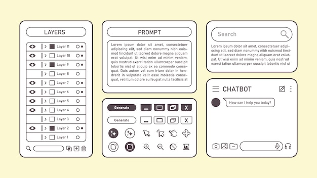 Retrofuturism app tools icon and graphical user interface with generative AI feature