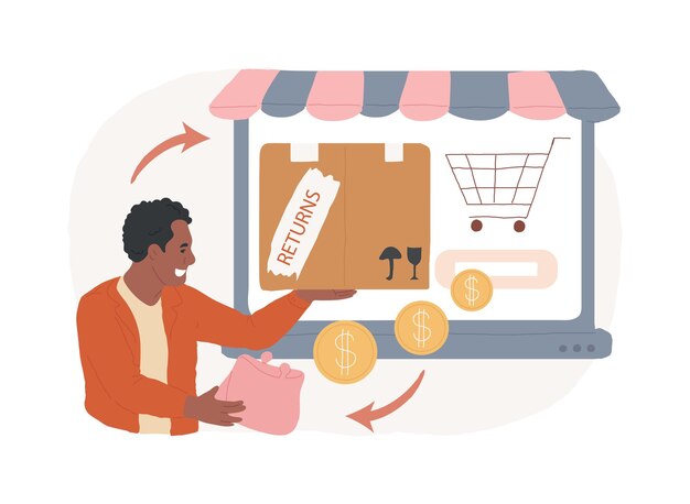 returns and refunds isolated concept vector illustration shopping help online purchase information return goods website menu bar package canceled order bank transfer vector concept