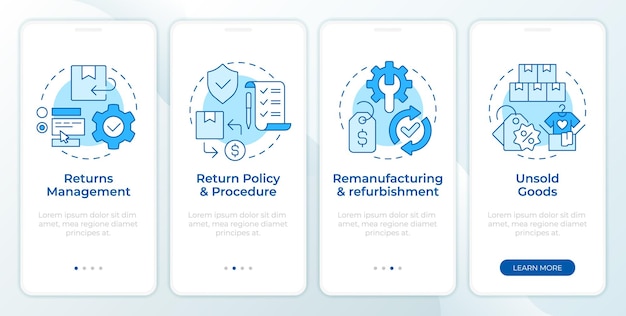 Reverse logistics processes blue onboarding mobile app screen
