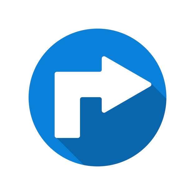 Right turning arrow direction label white in round label with 3D effect shadow traffic sign white