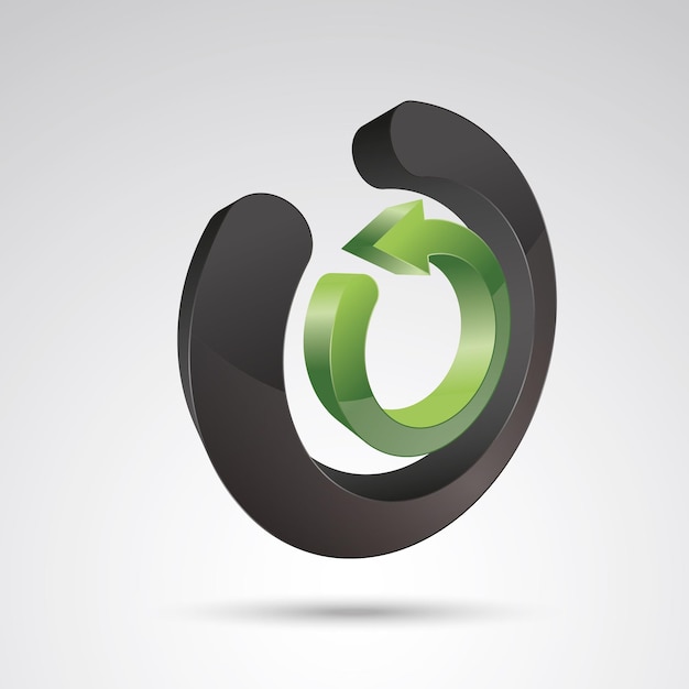 Ring with green arrow logo 3d vector icon as logo formation in black and orange glossy colors Corporate design Vector illustration Eps 10 vector file