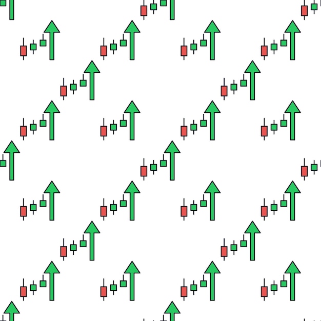 Rising candlestick chart vector colored seamless pattern