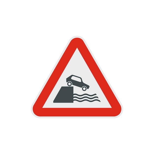 Riverbank traffic sign icon in flat style on a white background